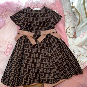Fendi Kids Dress in Black and Tan with Bow Details